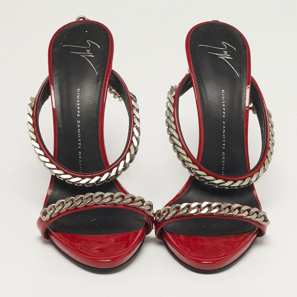 Giuseppe Zanotti Curb Chain Size 40 Red Patent Leather Slide Sandals - Picture 3 of 7